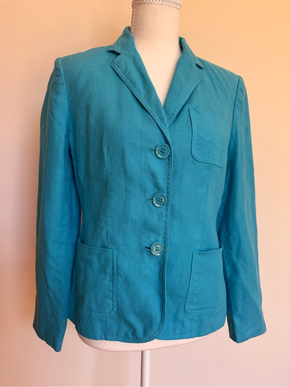 Talbots Teal Single-Breasted Linen Blazer Jacket